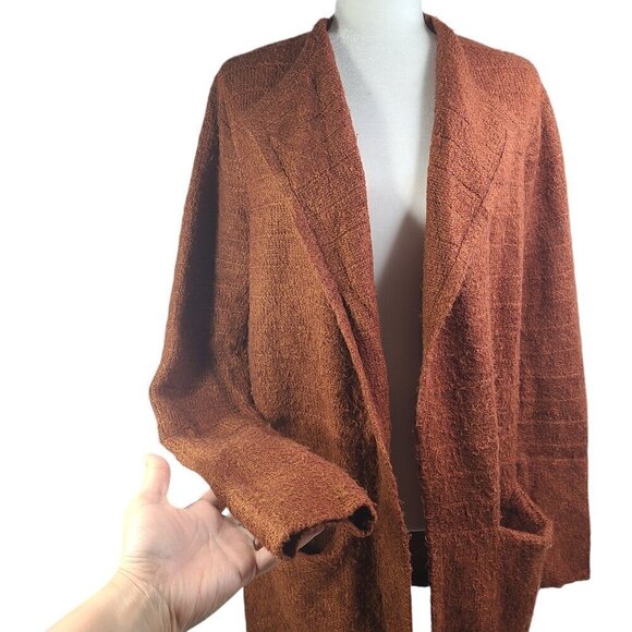 Old Navy Fuzzy Knit Caramel Brown Open Front Chunky Cardigan Long Sweater - Picture 7 of 9